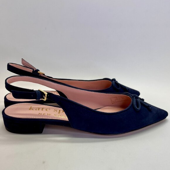 Kate Spade Veronica Flat Size 6.5 B Navy Suede Slingback Bow Pointed Toe Shoe - Picture 4 of 15
